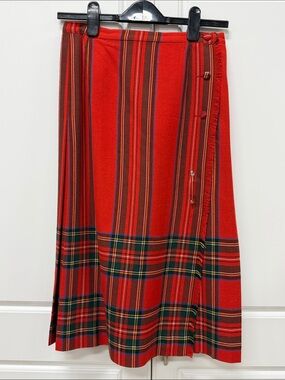 Vintage Aljean Wrap Kilt Wool Skirt Red plaid